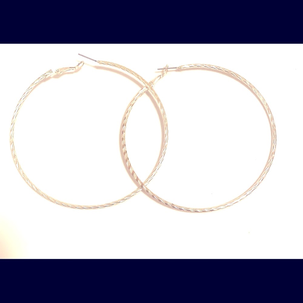 3” silver plated textured hoops